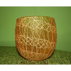 Vintage Yellow Spaghetti String Drink Glass 1970s cup